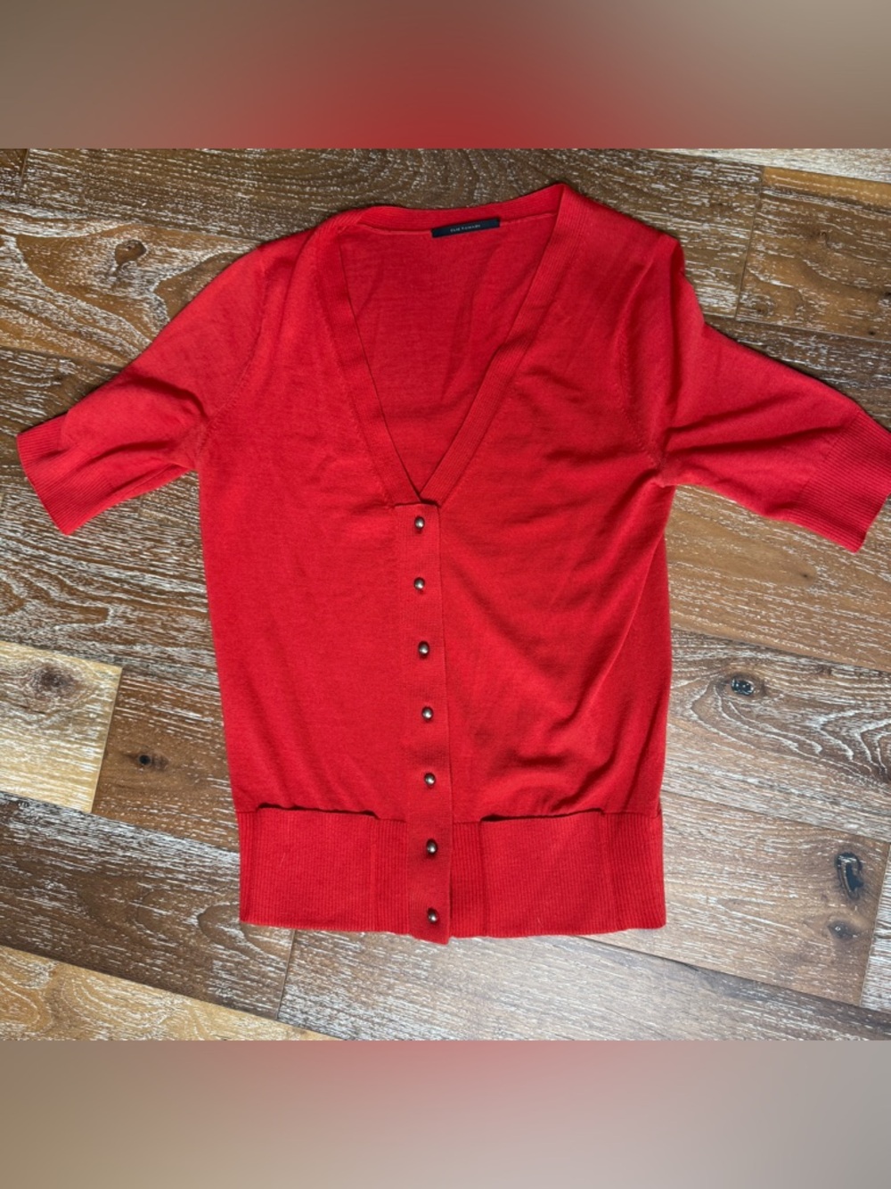 Elite Tahari Women’s Red V-Neck Button Cardigan Sweater / Ultrafine Wool / Sz XS